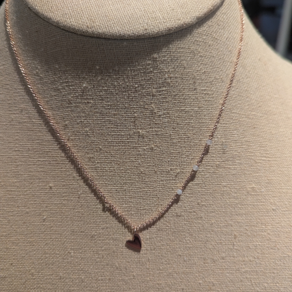 Rose Gold Heart Pendant Necklace with Bead Accents